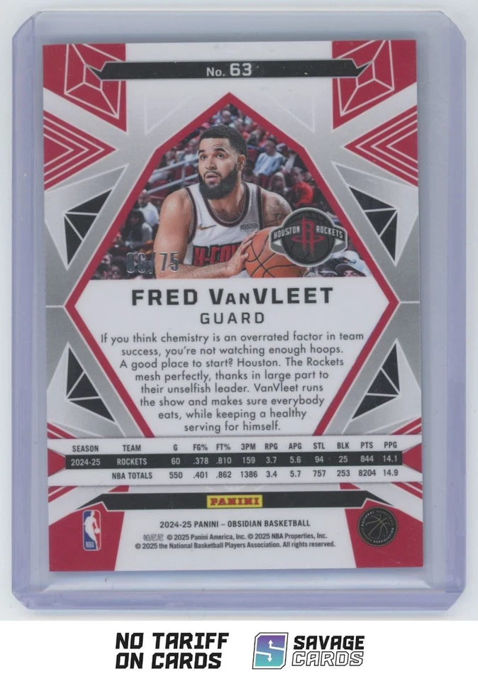 2024-25 Panini Obsidian Purple Fred VanVleet /75 #63 Houston Rockets - Image 2 of 3