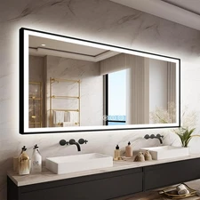 55x30 LED Bathroom Mirrors for Wall -Black Aluminum Framed (Front and Backlit...