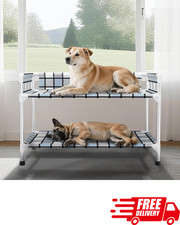 Double Elevated Dog Bed with Guardrail 2-Tier Window Perch Cot for Small Pets