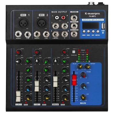4 Channel Mixer With 48v Phantom Power,USB Audio Mixer Board For Live Show St...