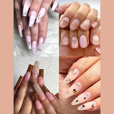 2X 3D Selbstklebend Nagel Sticker Set Nail Art Aufkleber Shiny Gold Herz Smiley