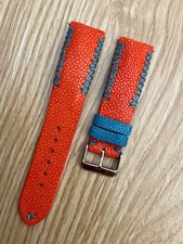 Size 22mm/20mm, Leather/Skin Stingray Watch Strap Band Orange, Custom Strap