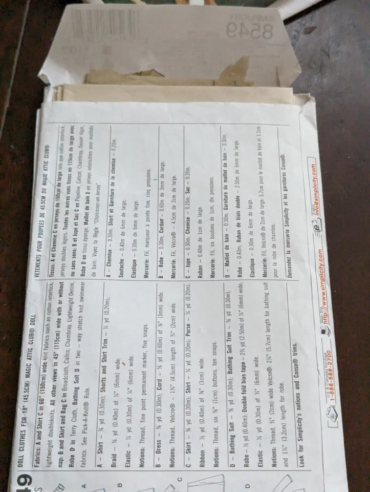 Simplicity 8549 Magic Attic 18" Fits American Doll pattern Baseball Swimsuit - Image 3 of 4