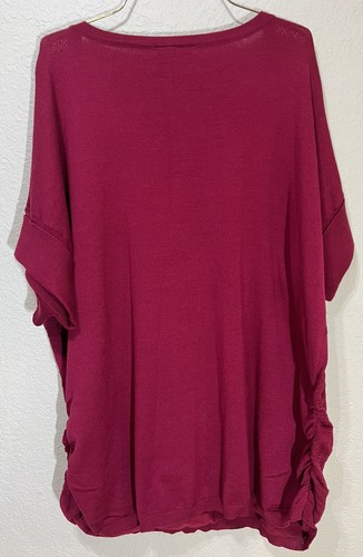 Lane Bryant Scoop Neck Short Sleeve Maroon Sweater 18/20 Ruched Button Accent - Picture 8 of 12