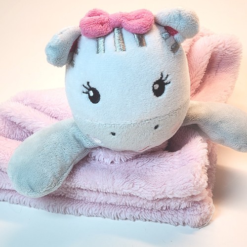 Baby Gear Pink Gray Hippo Hearts Security Blanket Lovey Soft 15x15 Ex Cond - Picture 1 of 8