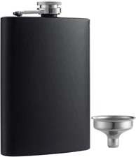 8 oz Matte Black Pocket Liquor Whiskey Hip Flask with Funnel, Stainless Steel