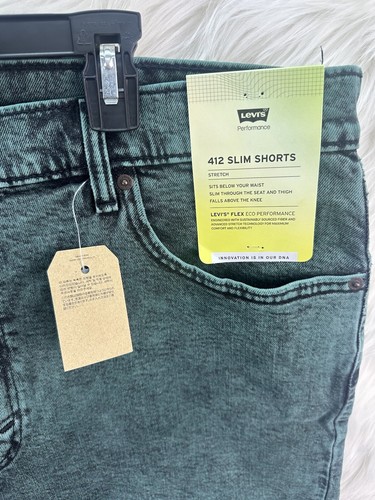 Men’s Levis 412 Slim Shorts Green Color Size 40 Above The Knee - Picture 4 of 5