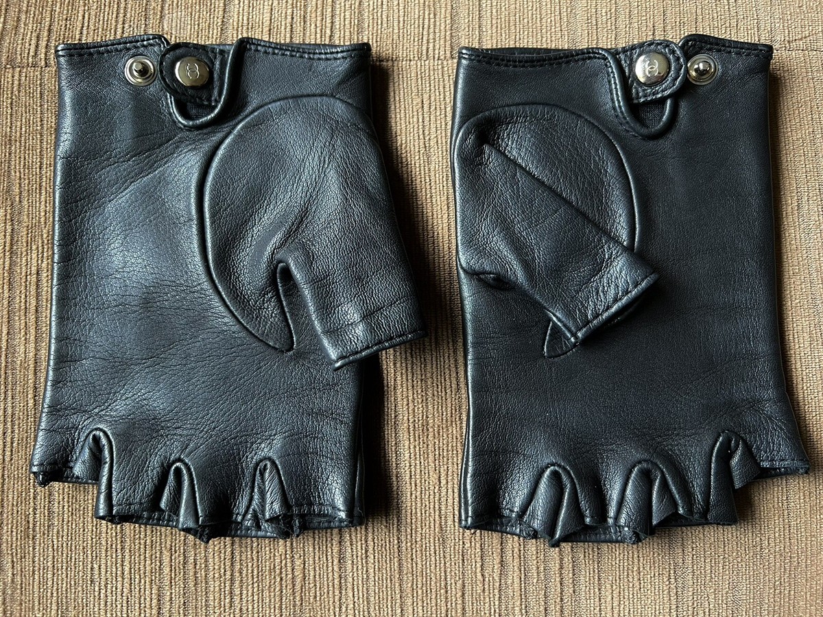 NEW CHANEL BLACK AND GREEN TWEED LEATHER FINGERLESS GLOVES 7.0 | eBay