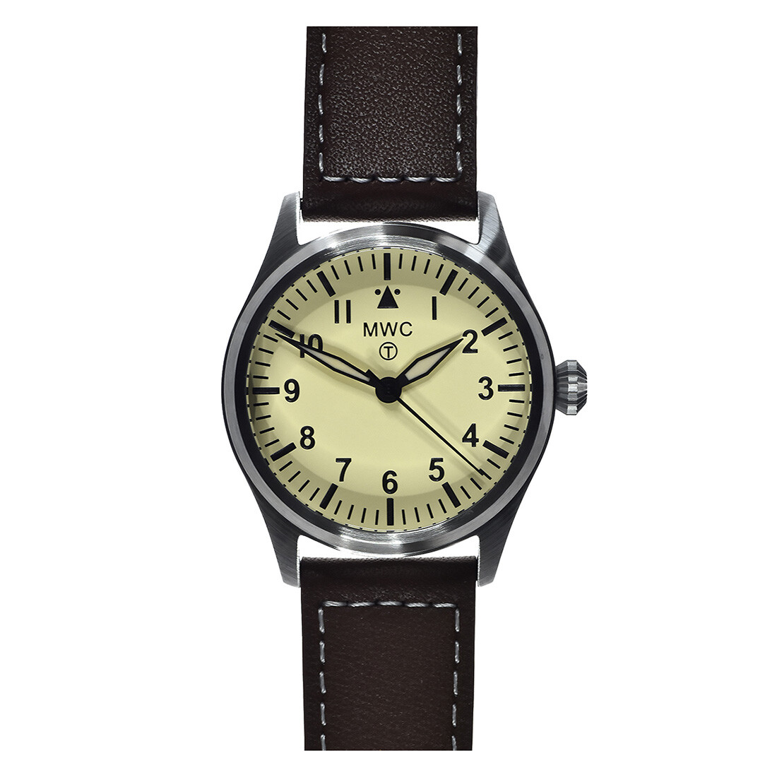 MWC Classic 40mm Orologio Ibrido Meccanico-Quarzo – Cassa Acciaio, Quadrante Crema, Cinturino Pelle Marrone