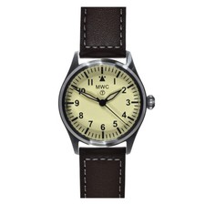 MWC Classic Ibrido Meccanico Quarzo Acciaio Pelle Crema Aviatore Orologio Uomo 