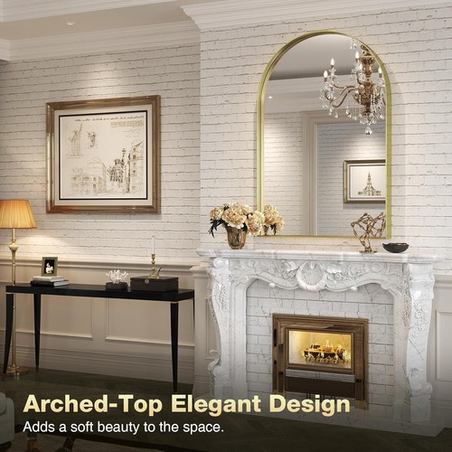 Stylish Arched Gold Wall Mirror, 24x36 Inches - Simple Installation & Safe - Picture 5 of 8