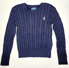  55 Polo RALPH LAUREN Girls 6 Cable Knit SWEATER LongSleeve NAVY  PINK Pony NEW