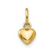 14k White Gold Children's Solid Plain Puffed Heart Charm Kids Pendant 12mm x 6mm