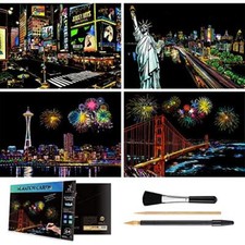 Rainbow Scratch Art Painting Paper A4 for Kids  Adults DIY Night View Scratc...