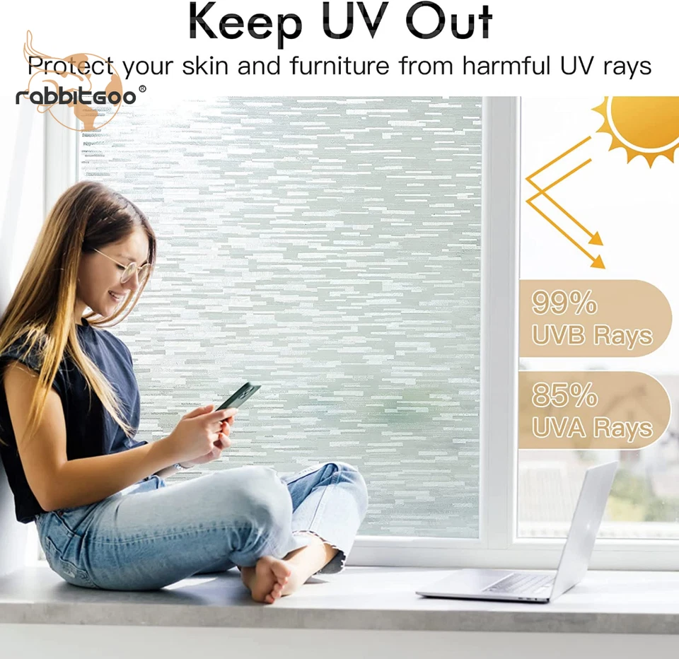 Película de privacidad para ventana Rabbitgoo ventana mate esmerilada para el hogar (17,5" x 78,7") Foto 3 de 4