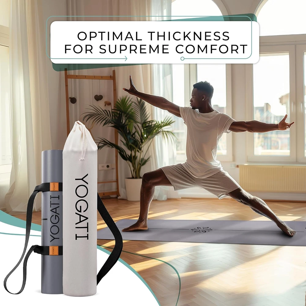 Premium Non-Slip Rubber Yoga Mat with Included Yoga Bag and Adjustable Carry Strap – Perfect for Women and Men, Ideal for Home, Studio, or Travel Use