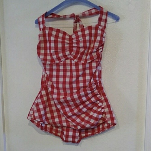 STOP STARING Rockabilly Pinup Red White Gingham Sw