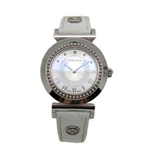 Versace Vanity P5Q99D001 Silver Tone White Leather Strap Womens Swiss Made Watch
