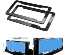 2PCS Copy Real Carbon Fiber License Plate Frame Tag Cover Front & Rear Screw Cap