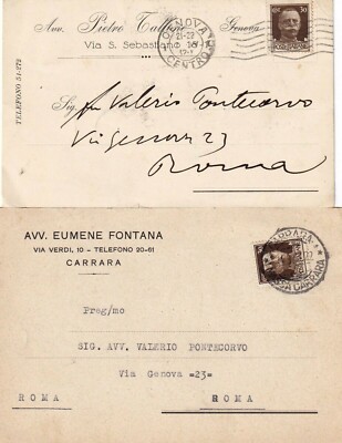 10014-KINGDOM, TWO POSTCARDS: FROM GENOA AND CARRARA TO ROME, 30c. IMPERIAL, 1932-37
