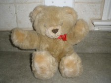 Vintage Eden Toys Tan Brown 12" Plush Bear Red Bow P43