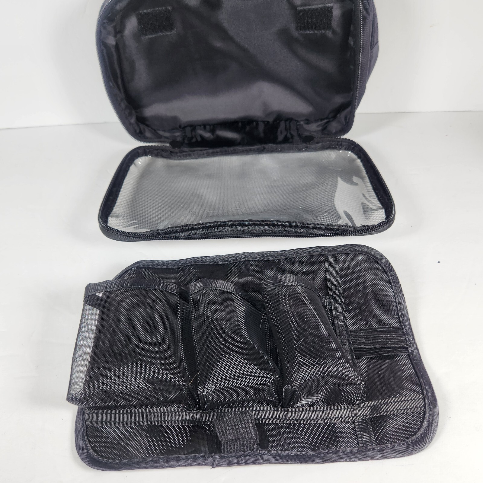 Travel Cosmetic Makeup Bag Black Mesh Zipper Hanging Organizer  10" X 6"