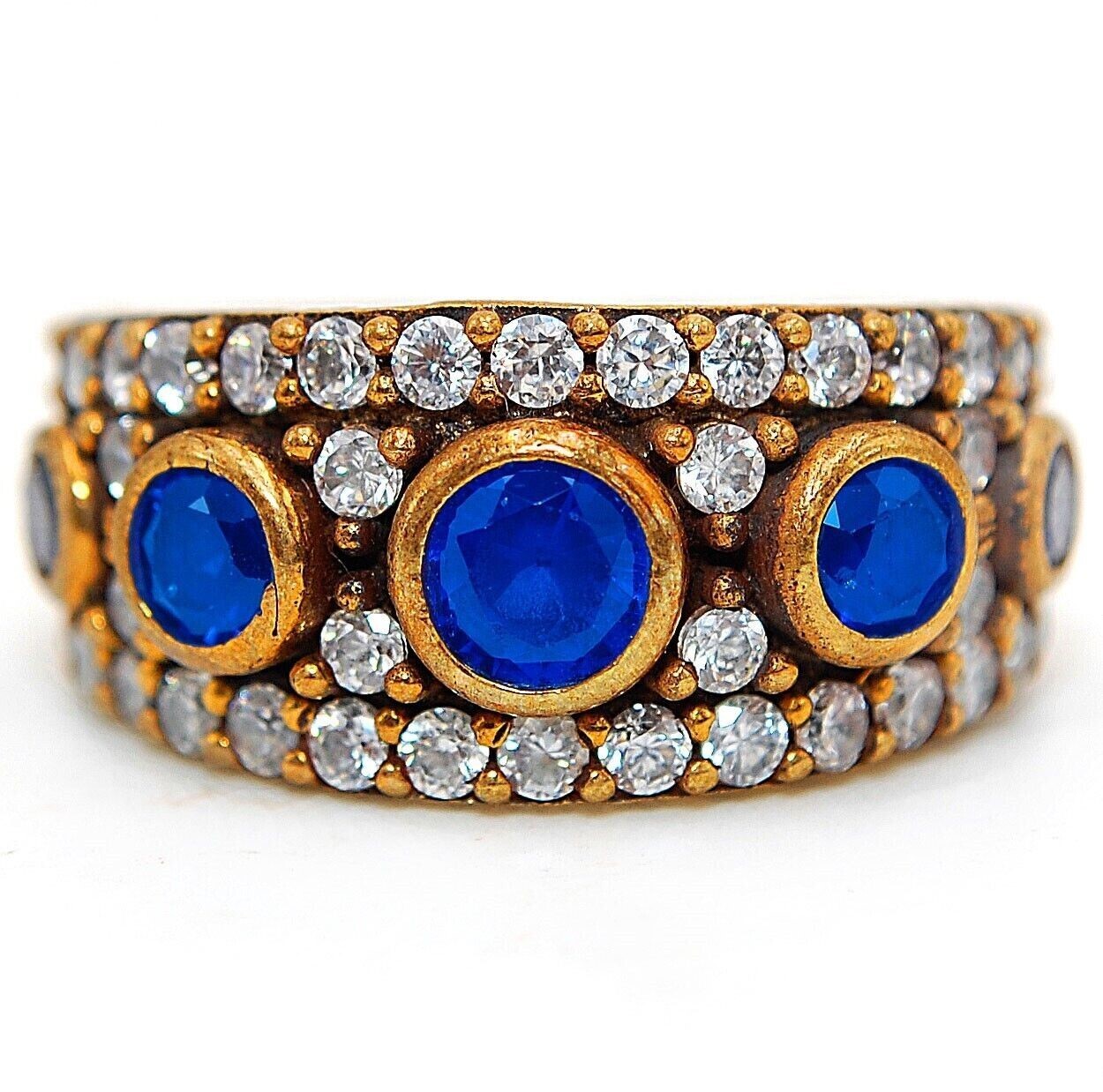 3CT Treated Sapphire 925 Sterling Silver Ring, Ottoman Empire Style, Size 6.5, H2-2, Elegant & Timeless Design.