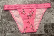 NWT VICTORIA'S SECRET PINK RED FLORAL THICK LOGO WAISTBAND CHEEKY TANGA PANTIES