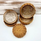 Vintage Anchor Hocking Manhattan Wicker & Glass Coasters Lot of 6