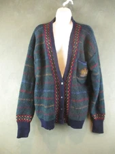 Vintage Susan Bristol Cardigan Womens Small Blue Wool Plaid Crest Academia 90s