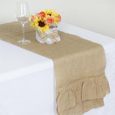 1 pc NATURAL BURLAP 14x108" TABLE RUNNER with Ruffled Edge Wedding Party