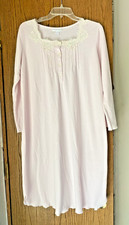 Miss Elaine M Poly/Rayon Soft Knit Embroidered Lace Button Bodice Nightgown Pink