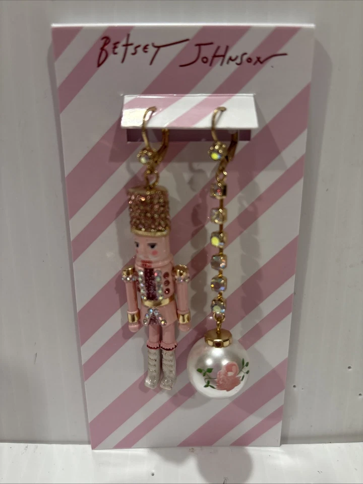  Betsey Johnson Pink Nutcracker Dangle Earrings Asymmetrical Pair - Image 3 of 4