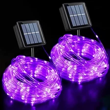 2 Pack Purple Solar Rope Lights, Each 33ft 100 LED Halloween String Lights, 8...