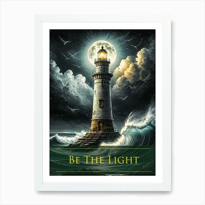 Be The Light - Leuchtturm Kunstdruck gerahmt Wandbild Poster Leinwanddruck Bild