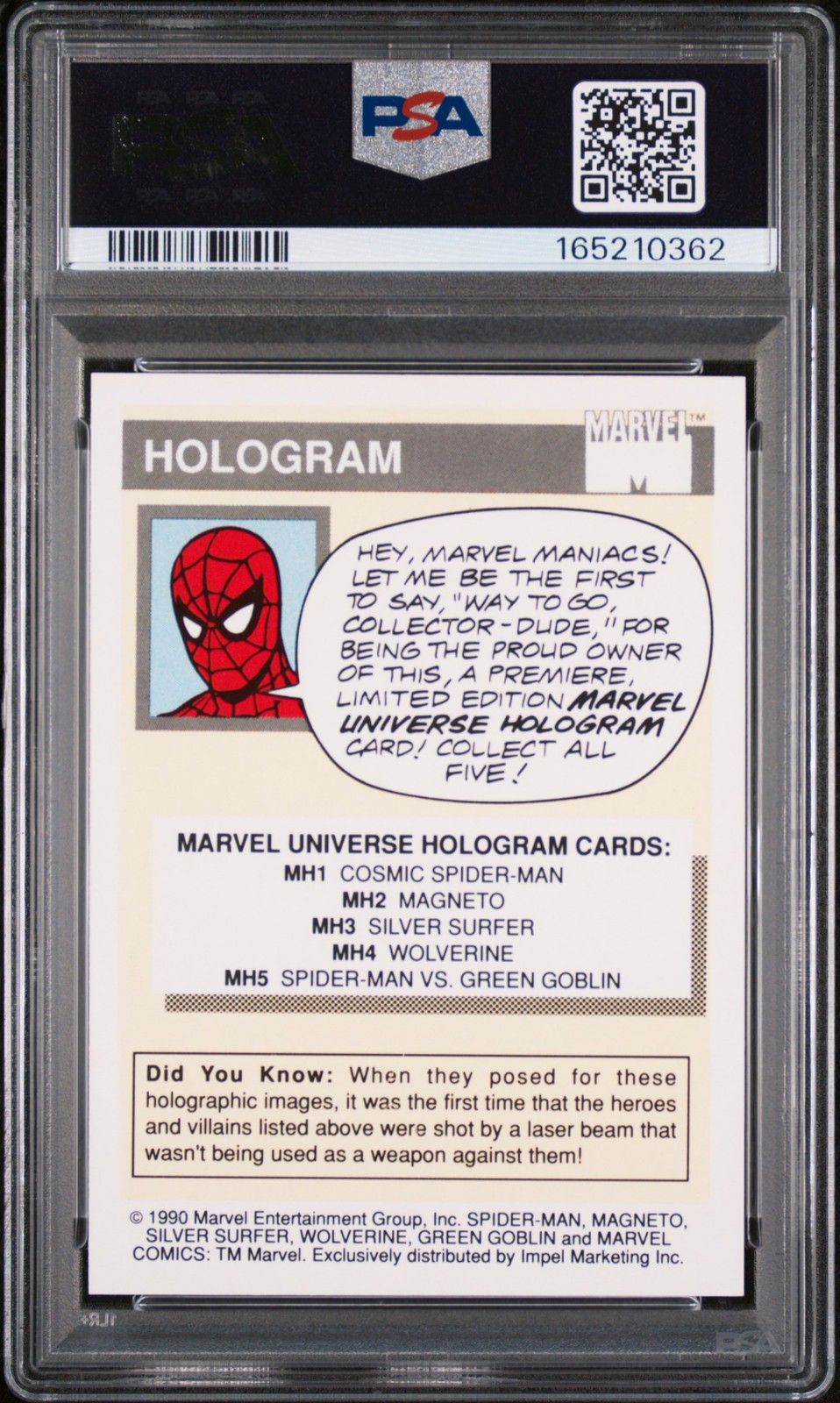 1990 MARVEL UNIVERSE HOLOGRAM #MH1 COSMIC SPIDER-MAN PSA 8 view 2