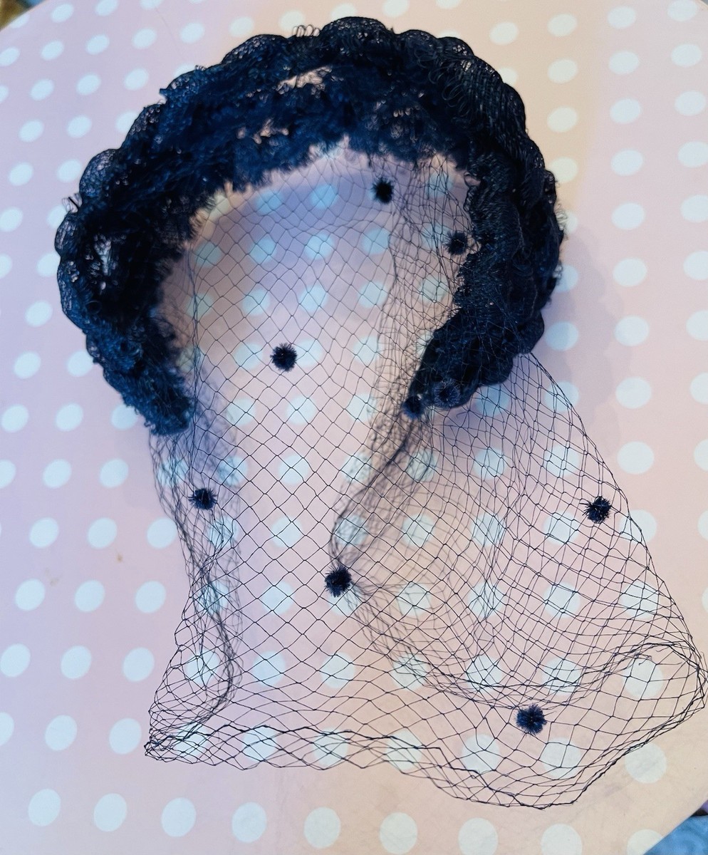 VTG 50s Fascinator Hat with chenille dot Veil Netting  display picture 2