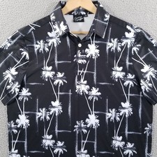 Sunday Swagger Polo Shirt Medium Black Palm Tree Golf Performance Hawaiian Tiki