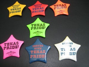 LOT of 7 Texas Pride Lone Star Steakhouse Star Badge Button Pin Different Colors