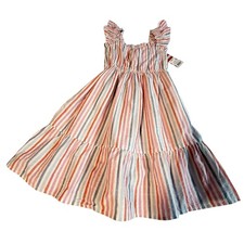 Cat  Jack Size XS 4/5 Girls Striped Sleeveless Ruffle Maxi Dress 100 Cotton