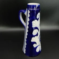 German Handarbeit Vintage Blue Pottery Vase Pitcher Signed/Stampled