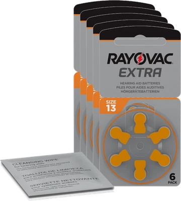 30 piles auditives Rayovac Extra Advanced orange P13 (5 x 6) + chiffon de net... - Photo 1/4