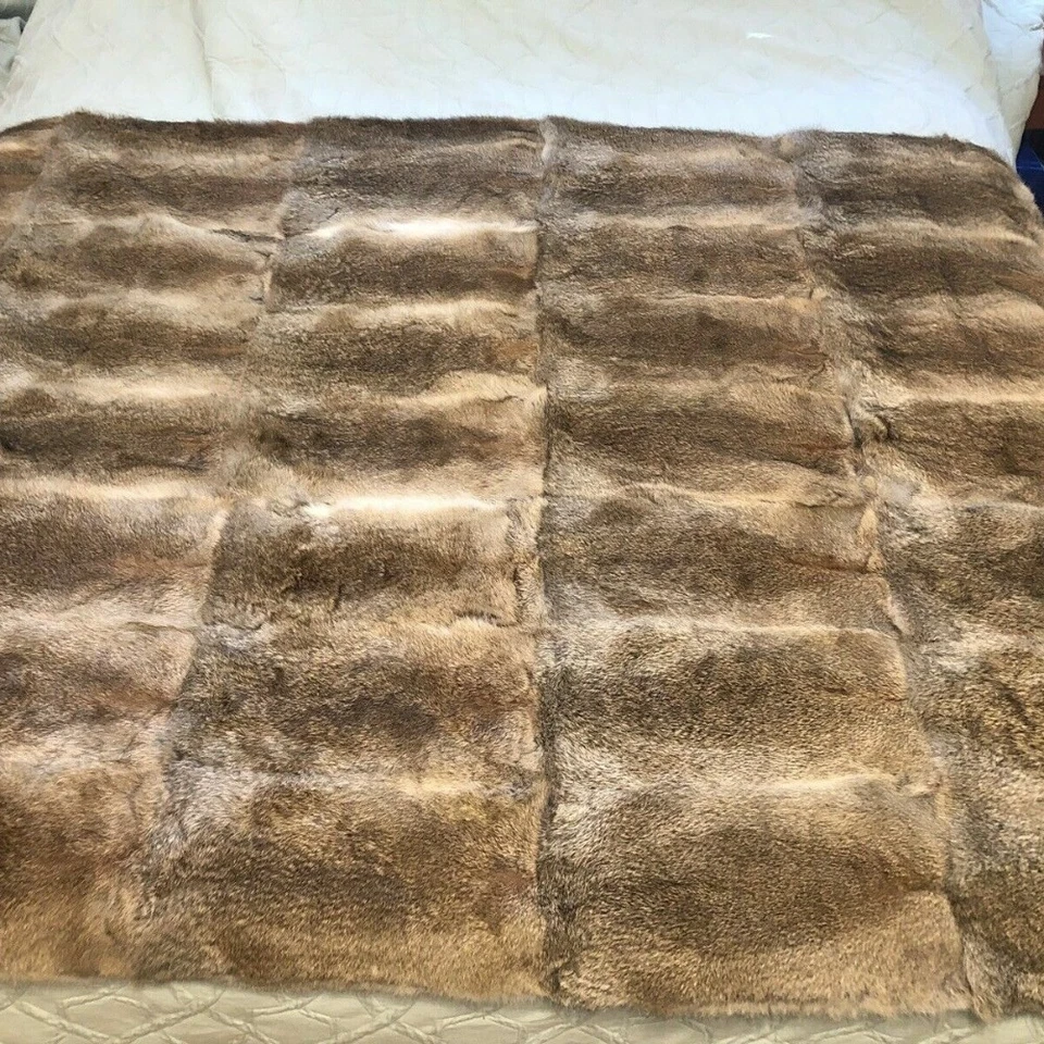 Warm Rabbitd Hide Fur Throw Soft Plush Bedspread Blanket Straw Yellow 150x200cm - Image 2 of 4
