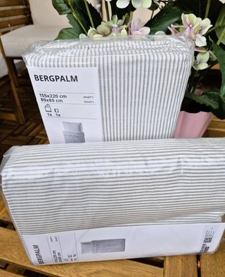 Ikea BERGPALM 2x Bettwäsche Landhaus hellgrau Used Look Streifen 155x220 Vintage