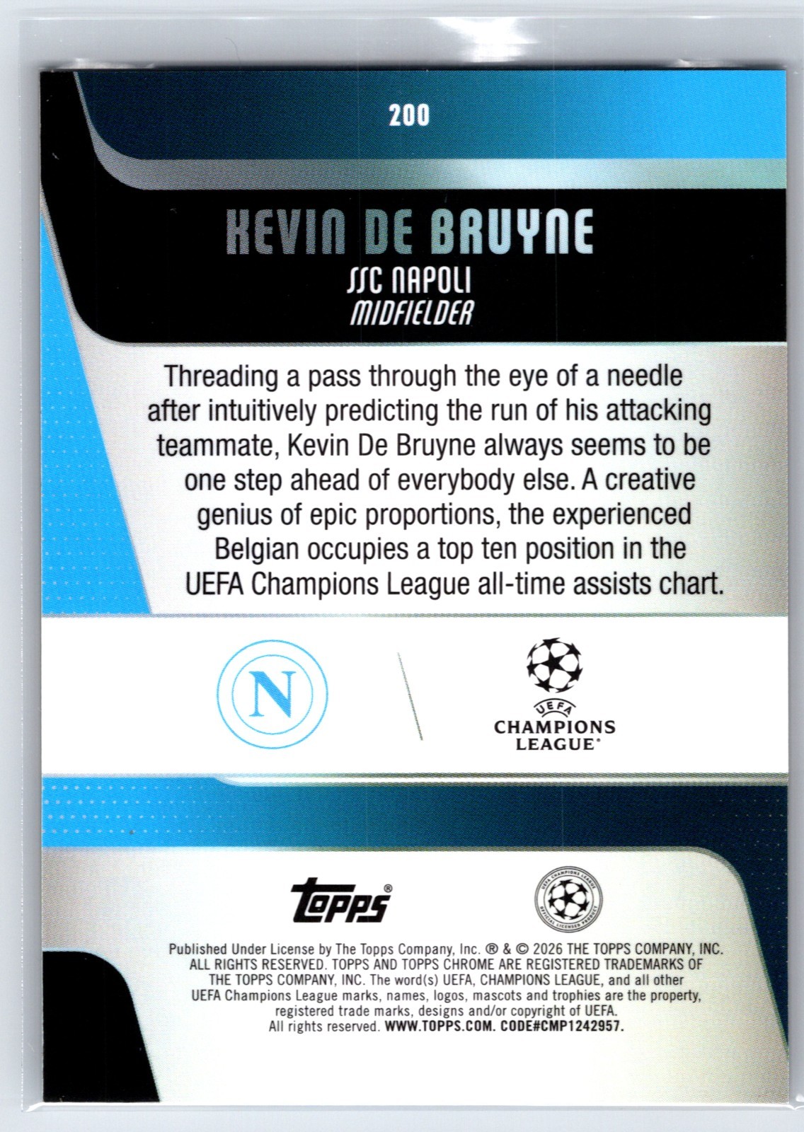 2025-26 Topps Chrome UEFA Kevin De Bruyne #200 True Gold /50 Napoli view 2