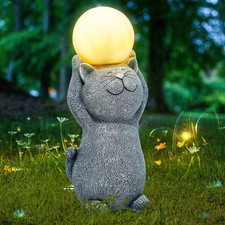 Solar Garden Decor Cat Moon Outdoor Statue and Figurine Lights, Outdoor Patio Sc