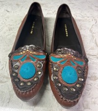 BCBG Maxazria 9B Studded Western Leather Flats Made In Brazil