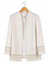 Chico  s Cream Tweed Metallic Open Front Jacket Size 2 US 12 14 Career Blazer
