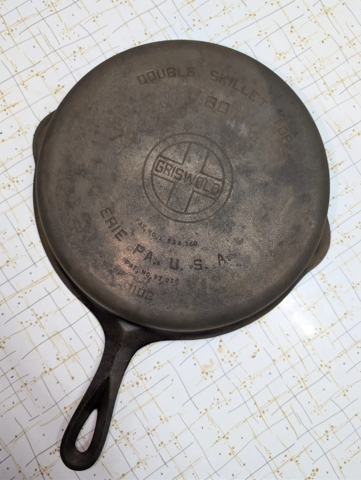 Vintage Antique Griswold Cast Iron No. 80 Double Skillet Lid Top Only Large Logo
