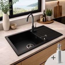 ANGEBOT - LINDBERGH® Granit Spüle Schwarz "PRO11" Einbauspüle Küchenspüle